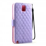 Wholesale Note 3 Quilted Flip Leather Wallet Case w Stand and Strap (Purple)